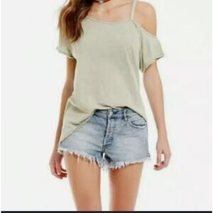 FREE PEOPLE One Shoulder Sexy Coraline Mint Top Women Blouse Casual Top Medium